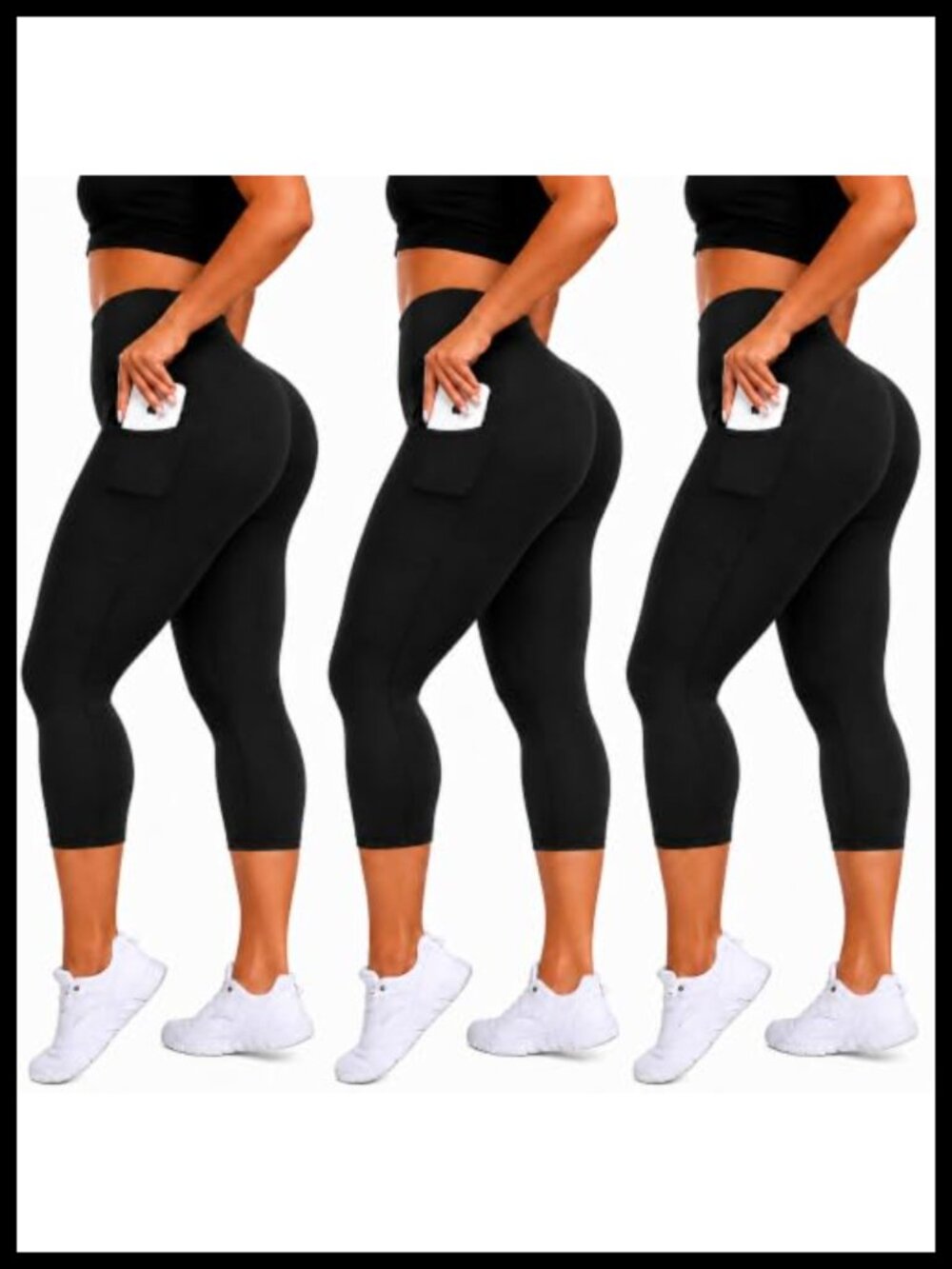 3 Pack Plus Size High Waisted Leggings with Pockets Women